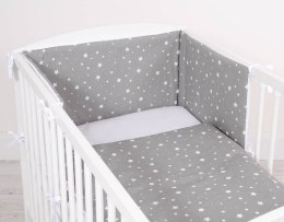 Bobono Dwustronna pościel dla dzieci 2-częściowa bawełniana - mini gwiazdki białe na szarym/biały