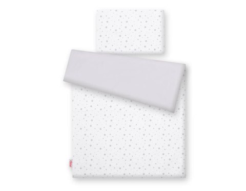 Bobono Dwustronna pościel dla dzieci 2-częściowa bawełniana - mini gwiazdki szare na białym tle/szary