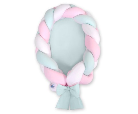 My Sweet Baby Kokon niemowlęcy pleciony 2 w 1 - biało-różowo-miętowy