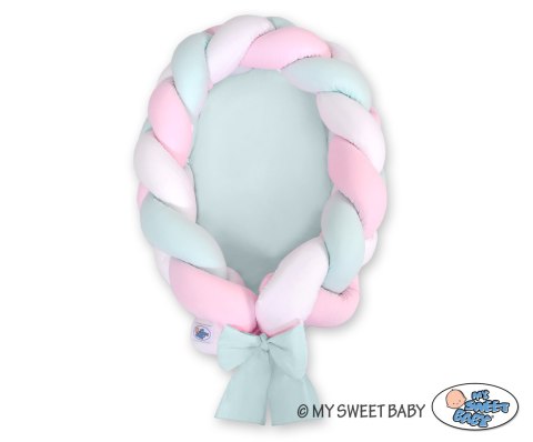 My Sweet Baby Kokon niemowlęcy pleciony 2 w 1 - biało-różowo-miętowy