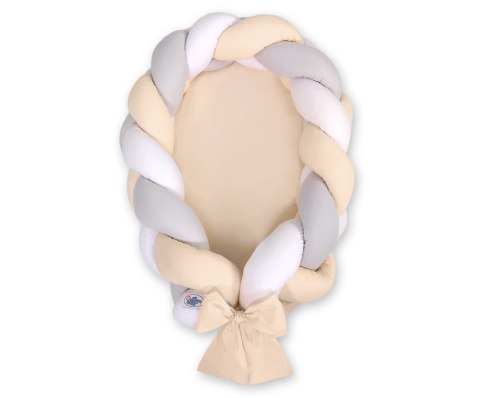 My Sweet Baby Kokon niemowlęcy pleciony 2 w 1 - biało-szaro-beżowy