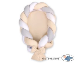 My Sweet Baby Kokon niemowlęcy pleciony 2 w 1 - biało-szaro-beżowy