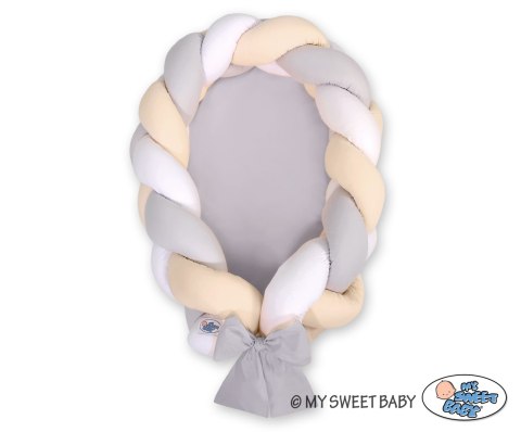 My Sweet Baby Kokon niemowlęcy pleciony 2 w 1 - biało-szaro-beżowy
