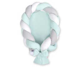 My Sweet Baby Kokon niemowlęcy pleciony 2 w 1 - biało-szaro-miętowy