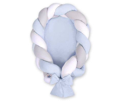 My Sweet Baby Kokon niemowlęcy pleciony 2 w 1 - biało-szaro-niebieski