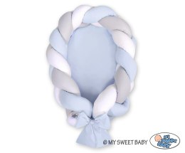 My Sweet Baby Kokon niemowlęcy pleciony 2 w 1 - biało-szaro-niebieski
