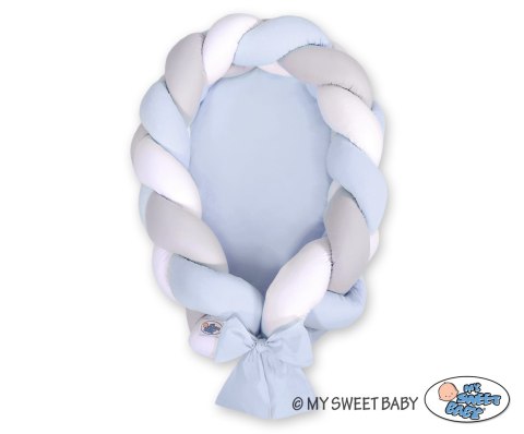 My Sweet Baby Kokon niemowlęcy pleciony 2 w 1 - biało-szaro-niebieski