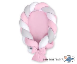 My Sweet Baby Kokon niemowlęcy pleciony 2 w 1 - biało-szaro-różowy