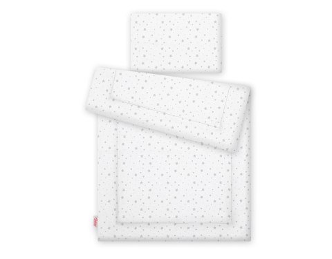 Bobono Komplet pościeli dla dzieci z wypełnieniem 120x90cm - mini gwiazdki szare na białym tle