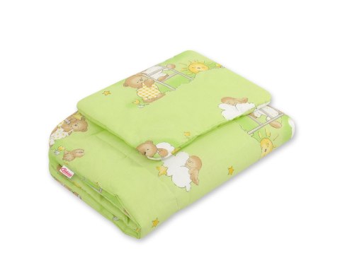 Bobono Komplet pościeli dla niemowląt z wypełnieniem 2-cz 75x100cm NEWBORN - Misie w chmurkach zielone