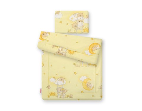 Bobono Komplet pościeli dla niemowląt z wypełnieniem 2-cz 75x100cm NEWBORN - Misie w chmurkach żółte