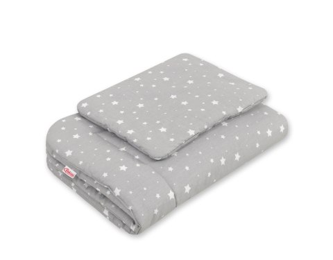 Bobono Komplet pościeli dla niemowląt z wypełnieniem 2-cz 75x100cm NEWBORN - mini gwiazdki białe na szarym