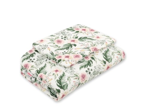 Bobono Komplet pościeli dla niemowląt z wypełnieniem 2-cz 75x100cm NEWBORN - peonie różowe
