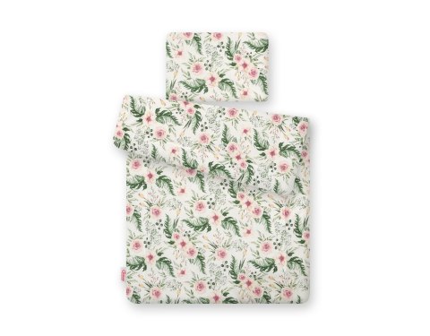 Bobono Komplet pościeli dla niemowląt z wypełnieniem 2-cz 75x100cm NEWBORN - peonie różowe