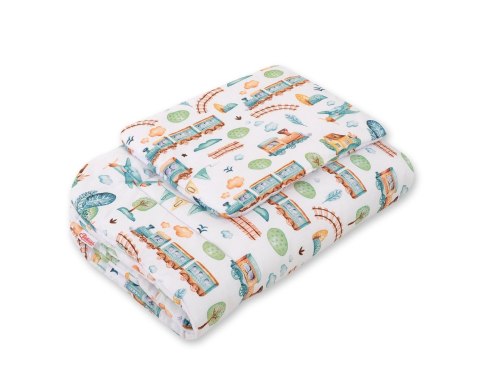 Bobono Komplet pościeli dla niemowląt z wypełnieniem 2-cz 75x100cm NEWBORN - pociąg turkusowy
