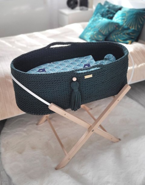 My Sweet Baby Kosz Mojżesza BOHO Handmade ze stojakiem - butelkowa zieleń