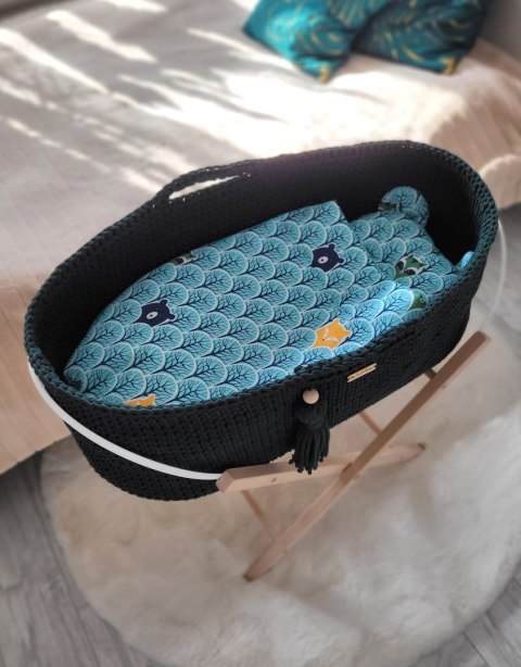 My Sweet Baby Kosz Mojżesza BOHO Handmade ze stojakiem - butelkowa zieleń
