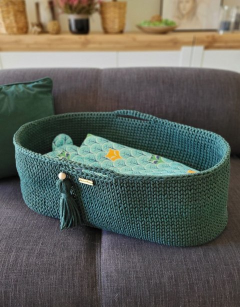 My Sweet Baby Kosz Mojżesza BOHO Handmade ze stojakiem - butelkowa zieleń