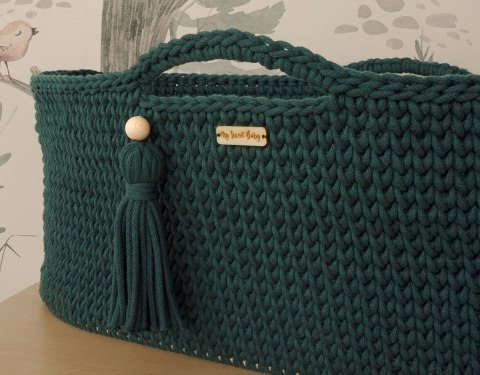 My Sweet Baby Kosz Mojżesza BOHO Handmade ze stojakiem - butelkowa zieleń