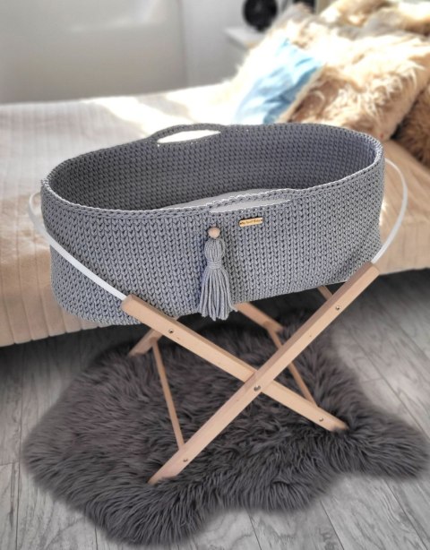 My Sweet Baby Kosz Mojżesza BOHO Handmade ze stojakiem - ciemny szary