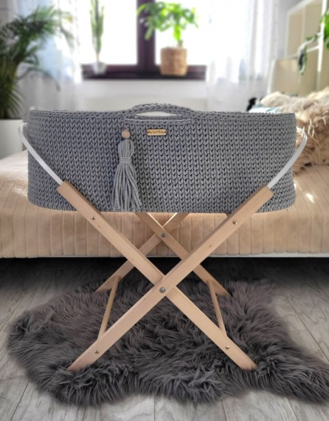 My Sweet Baby Kosz Mojżesza BOHO Handmade ze stojakiem - ciemny szary