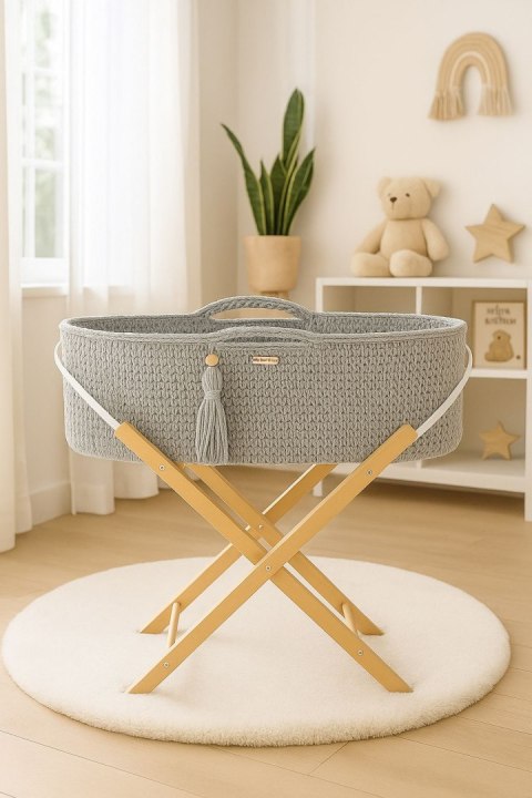 My Sweet Baby Kosz Mojżesza BOHO Handmade ze stojakiem - jasny szary