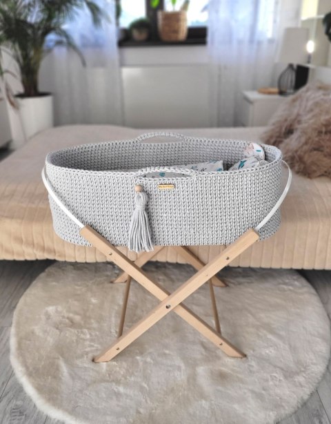 My Sweet Baby Kosz Mojżesza BOHO Handmade ze stojakiem - jasny szary