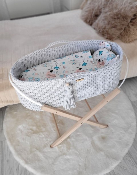 My Sweet Baby Kosz Mojżesza BOHO Handmade ze stojakiem - jasny szary