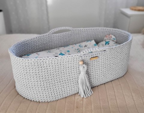 My Sweet Baby Kosz Mojżesza BOHO Handmade ze stojakiem - jasny szary