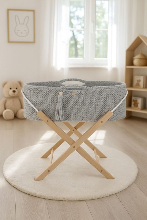 My Sweet Baby Kosz Mojżesza BOHO Handmade ze stojakiem - szary