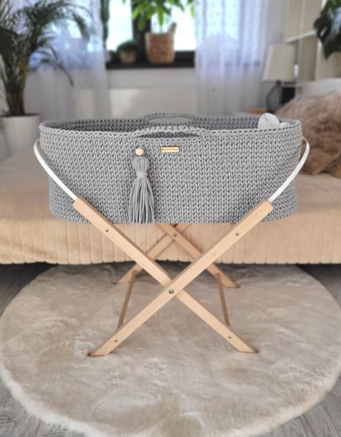 My Sweet Baby Kosz Mojżesza BOHO Handmade ze stojakiem - szary