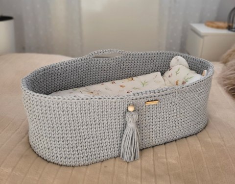 My Sweet Baby Kosz Mojżesza BOHO Handmade ze stojakiem - szary