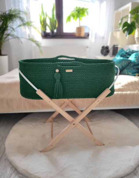 My Sweet Baby Kosz Mojżesza BOHO bawełniany Handmade z materacykiem - butelkowa zieleń
