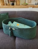 My Sweet Baby Kosz Mojżesza BOHO bawełniany Handmade z materacykiem - butelkowa zieleń