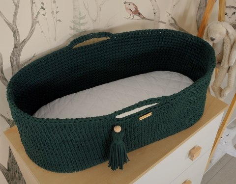 My Sweet Baby Kosz Mojżesza BOHO bawełniany Handmade z materacykiem - butelkowa zieleń