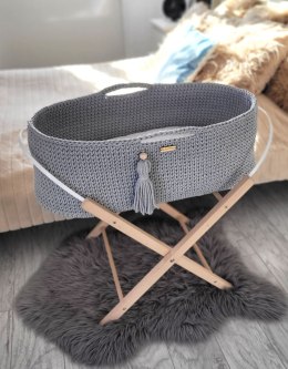 My Sweet Baby Kosz Mojżesza BOHO bawełniany Handmade z materacykiem - ciemny szary