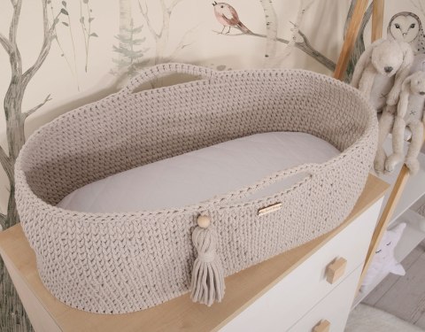 My Sweet Baby Kosz Mojżesza BOHO bawełniany Handmade z materacykiem - jasny beżowy