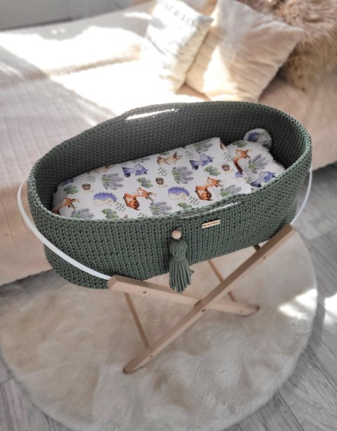 My Sweet Baby Kosz Mojżesza BOHO bawełniany Handmade z materacykiem - szałwia
