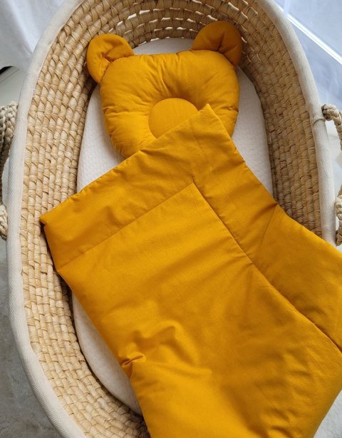 My Sweet Baby Pościel dla niemowląt z wypełnieniem kołderka i poduszka profilowana Miś - zestaw 2cz. - musztardowy