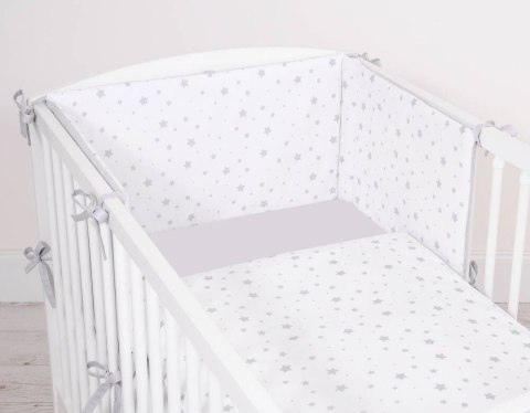 Bobono Dwustronna pościel dla dzieci 2-częściowa bawełniana - mini gwiazdki szare na białym tle/szary