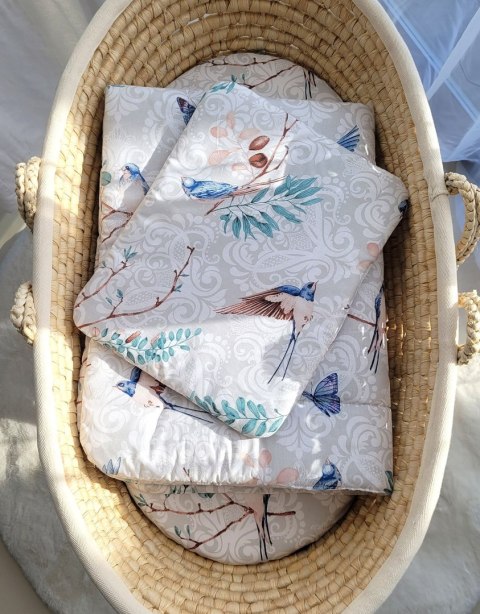 Bobono Komplet pościeli dla niemowląt z wypełnieniem 2-cz 75x100cm NEWBORN - blue birds