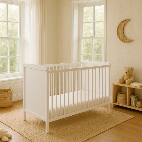 My Sweet Baby Drewniane białe łóżeczko dla niemowląt 120x60cm Matteo z pełnym frontem