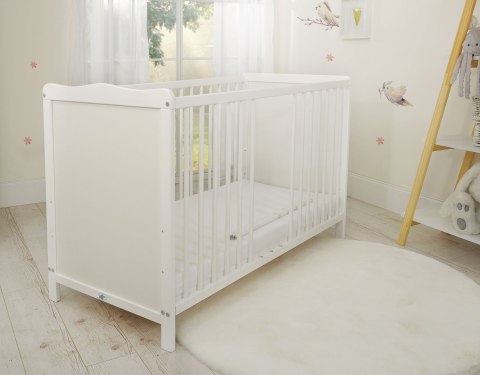My Sweet Baby Drewniane białe łóżeczko dla niemowląt 120x60cm Matteo z pełnym frontem