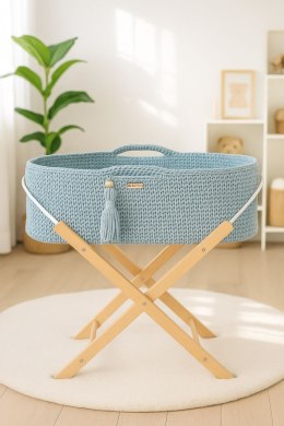 My Sweet Baby Kosz Mojżesza BOHO Handmade ze stojakiem misty blue