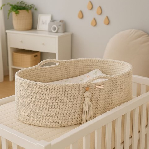 My Sweet Baby Kosz Mojżesza BOHO Handmade ze stojakiem - śmietanka