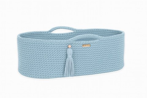 My Sweet Baby Kosz Mojżesza BOHO bawełniany Handmade z materacykiem - misty blue