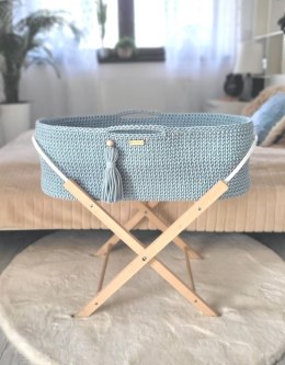 My Sweet Baby Kosz Mojżesza BOHO bawełniany Handmade z materacykiem - misty blue