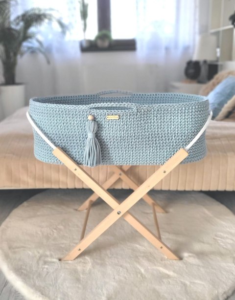 My Sweet Baby Kosz Mojżesza BOHO bawełniany Handmade z materacykiem - misty blue