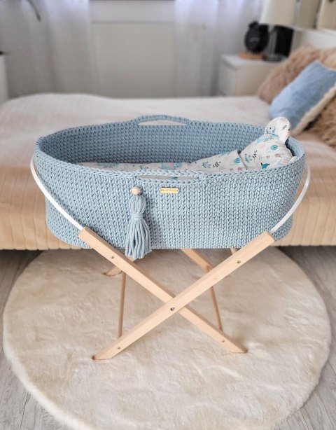 My Sweet Baby Kosz Mojżesza BOHO bawełniany Handmade z materacykiem - misty blue