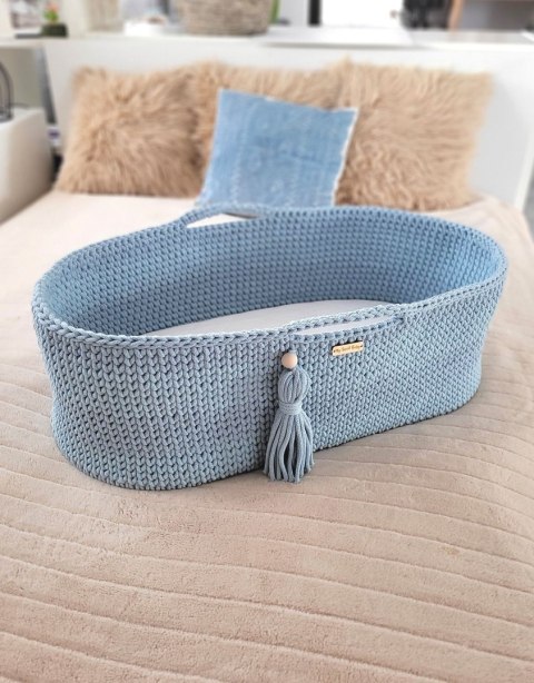 My Sweet Baby Kosz Mojżesza BOHO bawełniany Handmade z materacykiem - misty blue